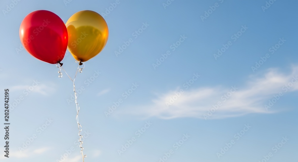 Fototapeta premium Red and gold balloons in blue sky Vector