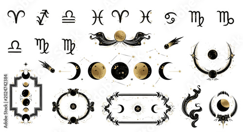 Fotografía Zodiac signs and astrology symbols collection.