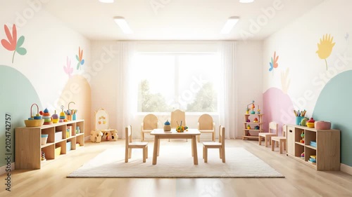 This bright room transforms into a vibrant children's play and learning space. Colorful decor and educational toys create an inviting environment for kids.