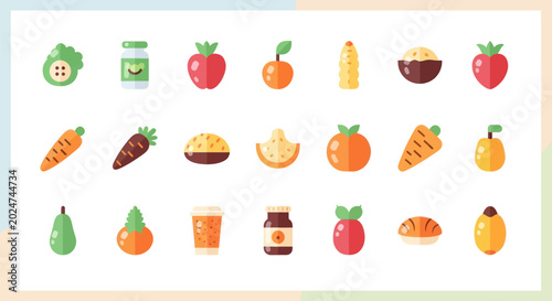 Colorful flat food icons set