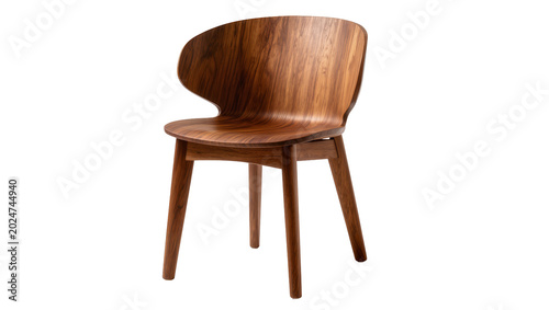 Canvas Print Isolated contemporary solid wood chair featuring a gracefully curved backrest an