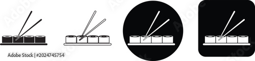 Fotografía Minimalist Japanese sushi maki roll with chopsticks icon set with linear silhoue