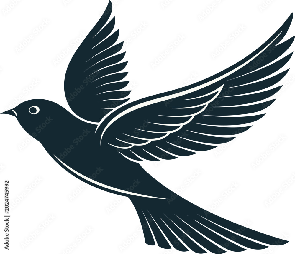 Naklejka premium WebFlying Bird Silhouette – Elegant Minimalist Dark Illustration