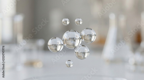 Clear glass bubbles floating in air