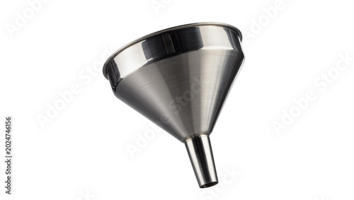 Bild auf Leinwand Isolated metal funnel for pouring liquids or dry goods in kitchen or laboratory