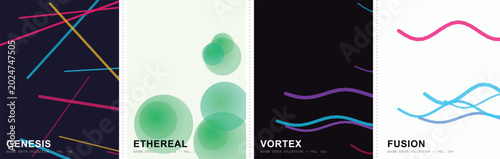 Fotografie Minimalist abstract poster set with Genesis, Ethereal, Vortex, and Fusion themes