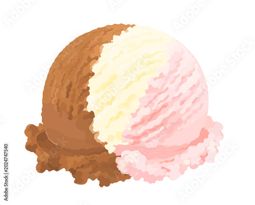 Foto Tasty cartoon neapolitan ice cream scoop