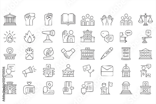 Foto Simple Politics Line Art Symbols for Voting, Advocacy and Public Administration
