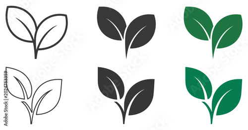Konstfotografi Leaf Icon Set: A collection of stylized leaf icons representing growth and nature