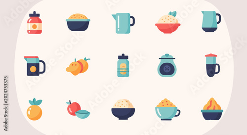 Colorful food and drink icons set