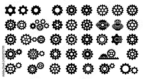 Tableau sur toile Black gear icon vector set with cogwheel engineering and mechanical machine symb