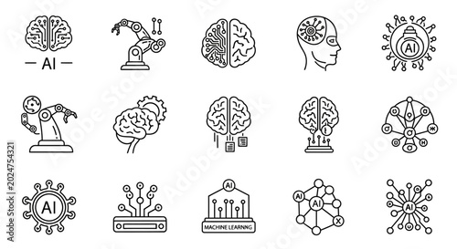 Tableau sur toile Brain Artificial Intelligence Icons.