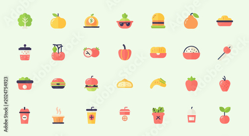 Colorful food icon set