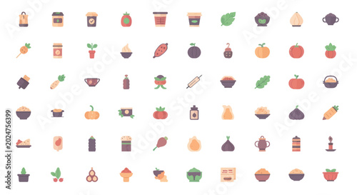 Colorful food icons for culinary design