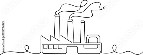 Continuous line drawing Industrial Factory, Continuous Line Drawing, Minimalist Industrial Landscape, Vector Illustration