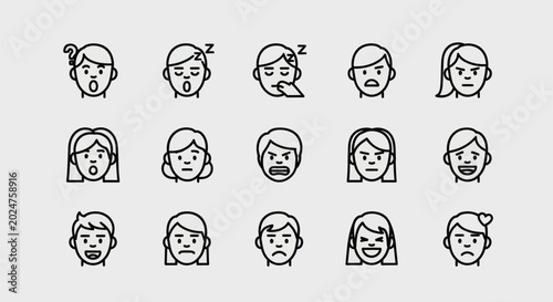 Emotions illustrated simple human face icons