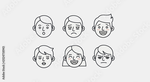 Emotions illustrated simple faces vector set