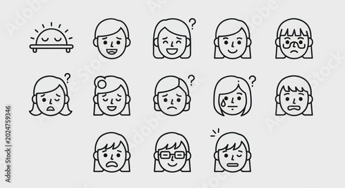 Photos Emotions illustrated vector icons of human faces