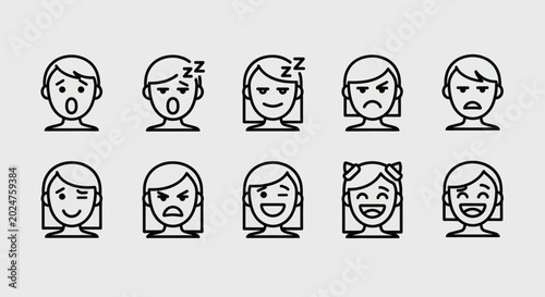 Emotions illustrated vector icons of faces