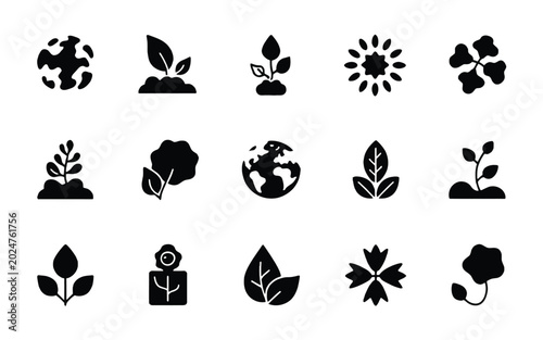 Slika na platnu Balanced grid composition of environmental icons featuring plants leaves and the