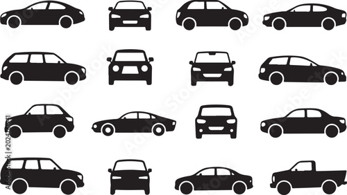 Foto Various black and white car icons set