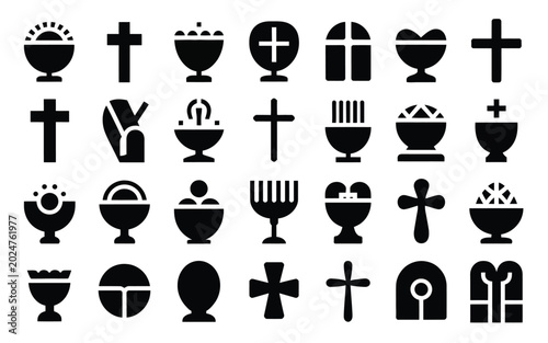 Fotografie Minimalist corpus christi icon set with simple black religious symbols for chris
