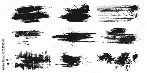 Cuadro en lienzo Collection of rough black ink brush strokes abstract painted smears and grunge splatters on white background vector illustration