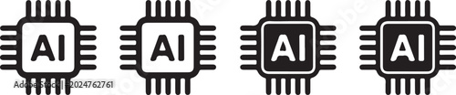Fotografie Modern ai microchip icon set with dark variations