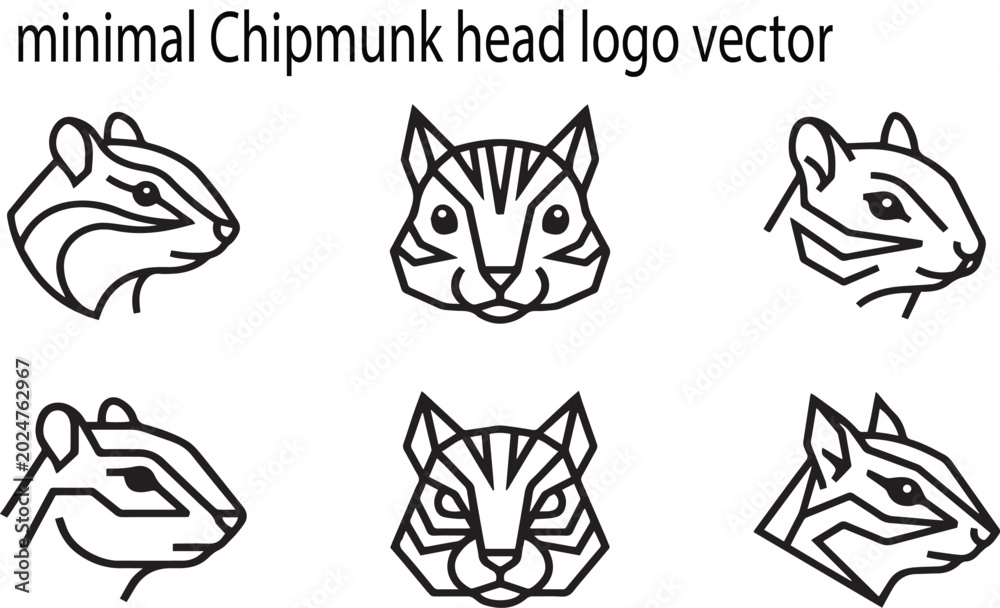 Fototapeta premium Minimalist Chipmunk Head Logo Vector Set with Geometric Styles on free image downlod White Background