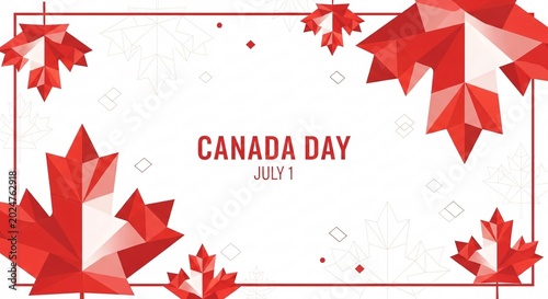 Vibrant canada day graphic with red maple leaves on white background
