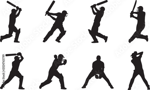 Foto Cricket player batting action silhouettes