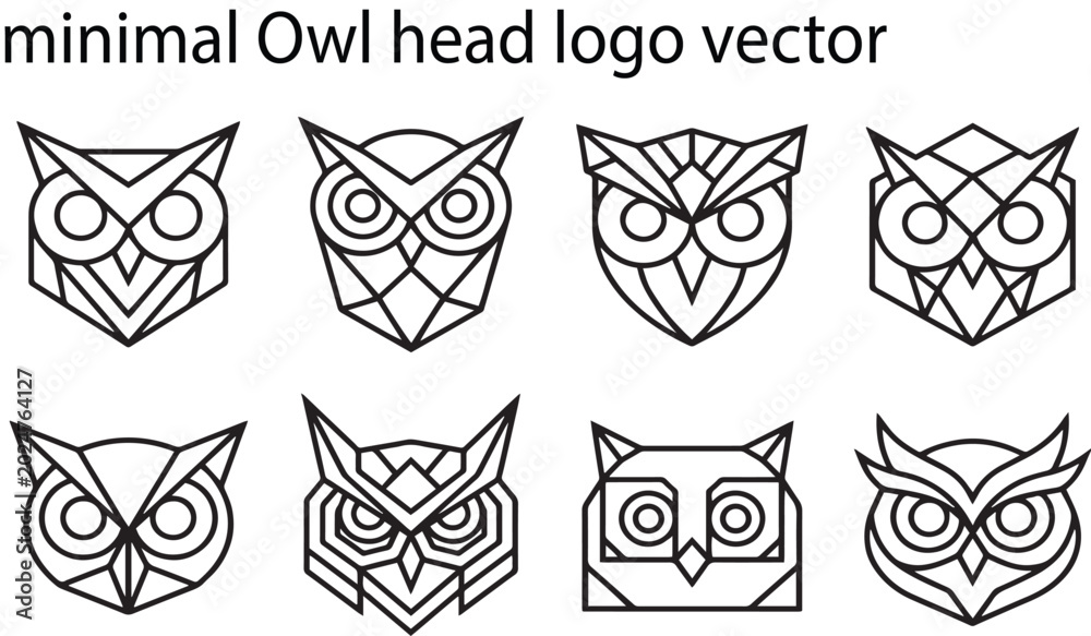 Fototapeta premium Minimalist Geometric Owl Head Logos and Icons Vector Collection bird avian free image downlod
