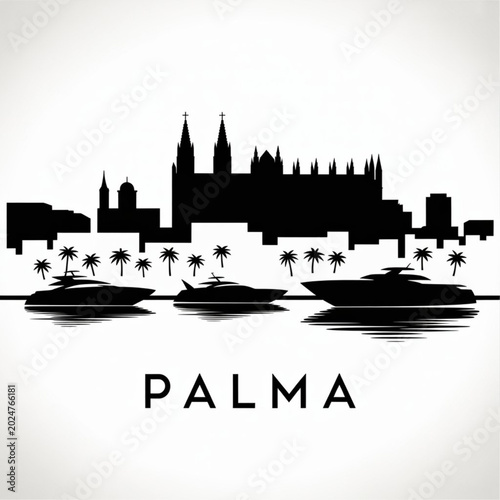 Foto Palma Skyline Silhouette — A Mediterranean Island Waterfront City Vector Illustr