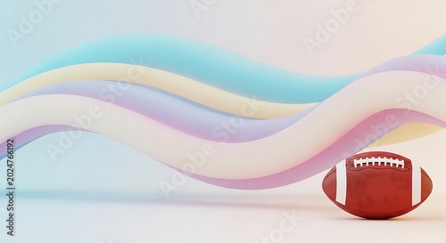 American football ball on abstract wavy background.