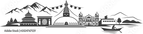 Photos Nepal Landmark Skyline Vector with Himalayas and Cultural Heritage