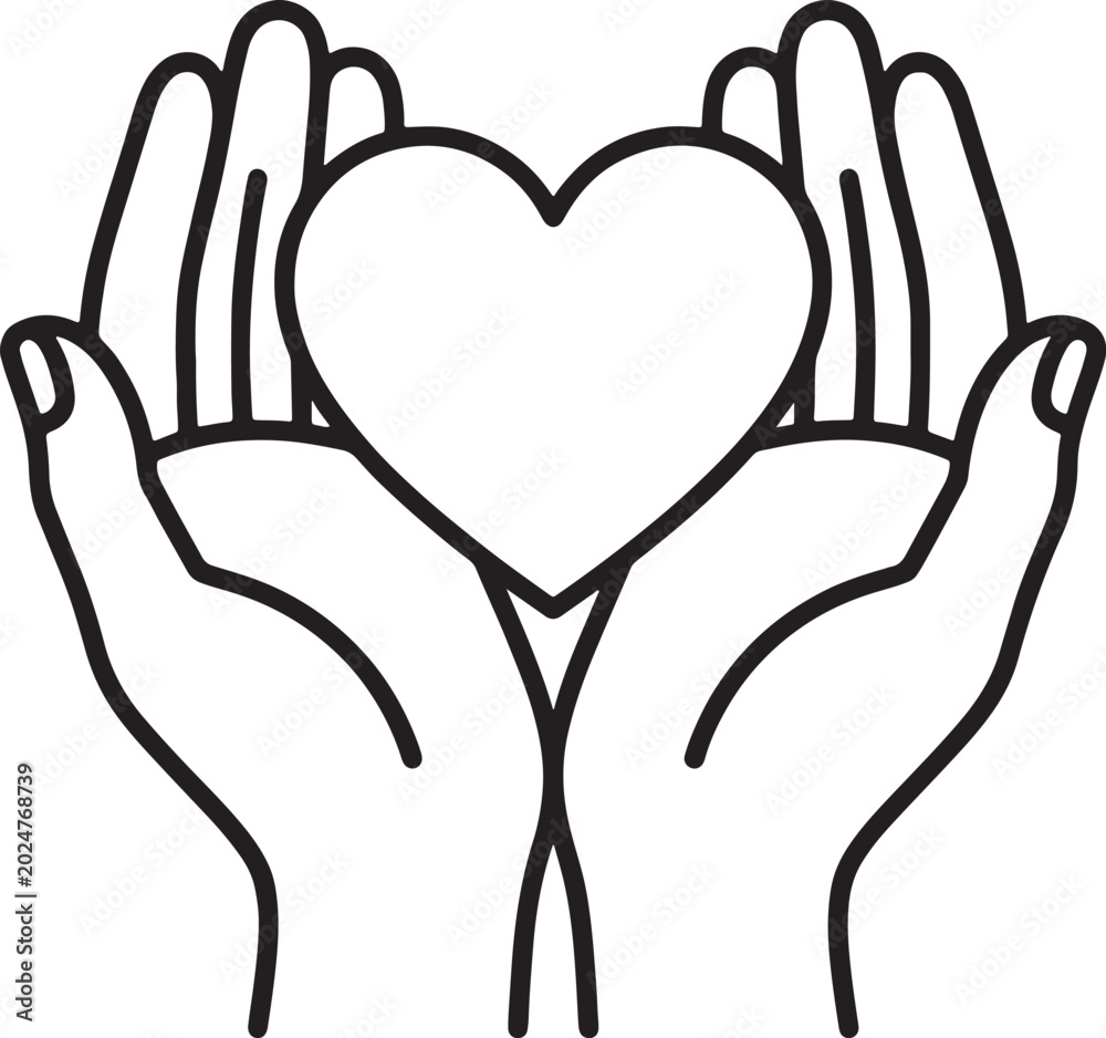 Fototapeta premium Black line of two hands holding a heart shape also transparent background, line hands gesture