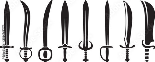 Cuadro en lienzo Assorted ancient sword silhouettes in black and white