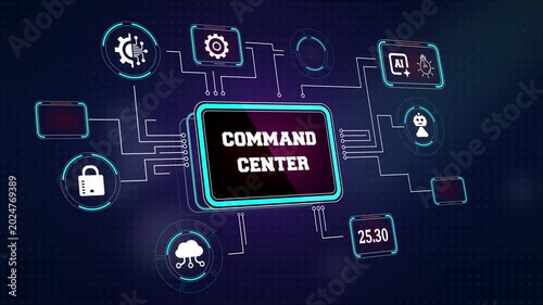 Centralized information network console monitoring real time global data packets perfect for defensive cybersecurity presentations and network operation visuals