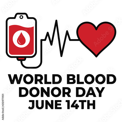 World blood donor day illustration with heart and blood bag Vector