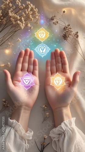 Healing Hands with Glowing Chakras