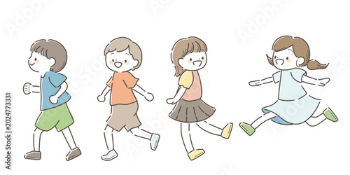 Bild auf Leinwand 笑顔で元気に走り回る子どもたちのイラスト