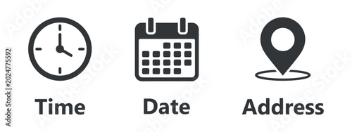 clock icon calendar icon and location pin icon set