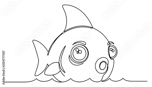 Photos Cute fish with big eyes swimming in water in minimalist continuous line art styl