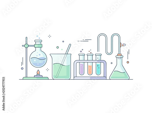 Canvas Print Laboratory glassware set with test tubes and beakers