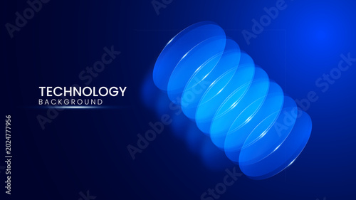 Abstract Blue Technology Background Featuring Glowing Layered Circular Rings with Dynamic Light Effects for Digital Concept Presentation and Futuristic Design Elements Suitable for Modern Software