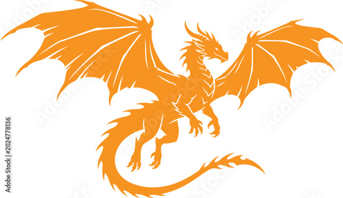 Tablou pe pânză Orange dragon flying with wings spread