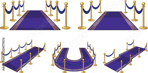 Foto Luxurious Red Carpet Collection with Velvet Rope Barriers, Golden Stanchions, Ev