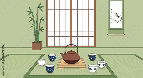 Traditional Japanese Tea Ceremony Setup.