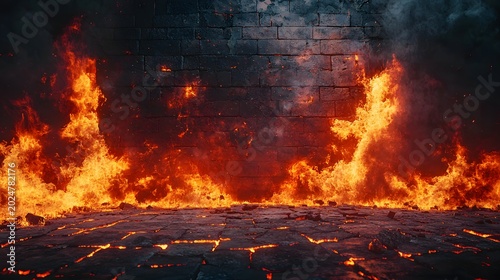 Burning floor with fire and smoke
