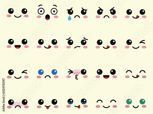 Kawaii Cute Face Expression Sticker Set Vol.2 – Minimal Anime Emoticons on White Background